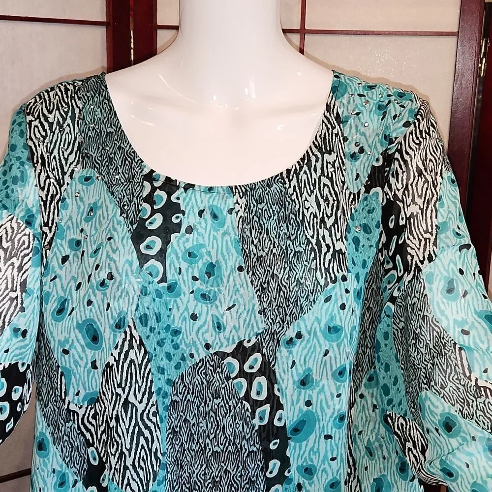Style & Co. Sheer Layered Multi-Pattern Blouse - Picture 2 of 9